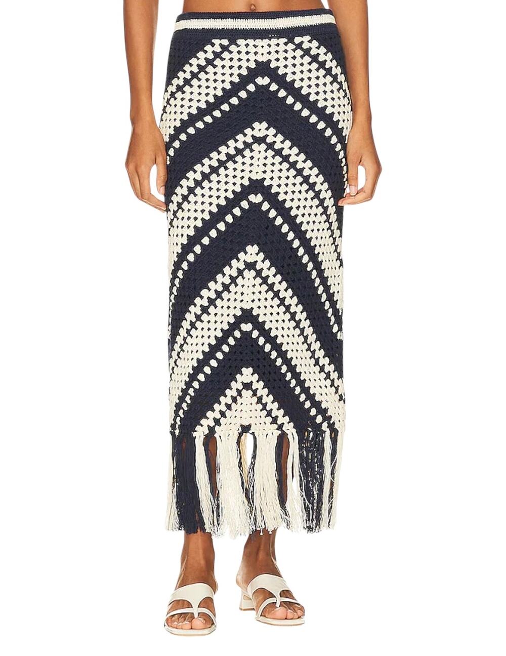 Zimmermann Chintz Crochet Fringed Chevron Striped Boho Beach Midi Skirt Size 0P